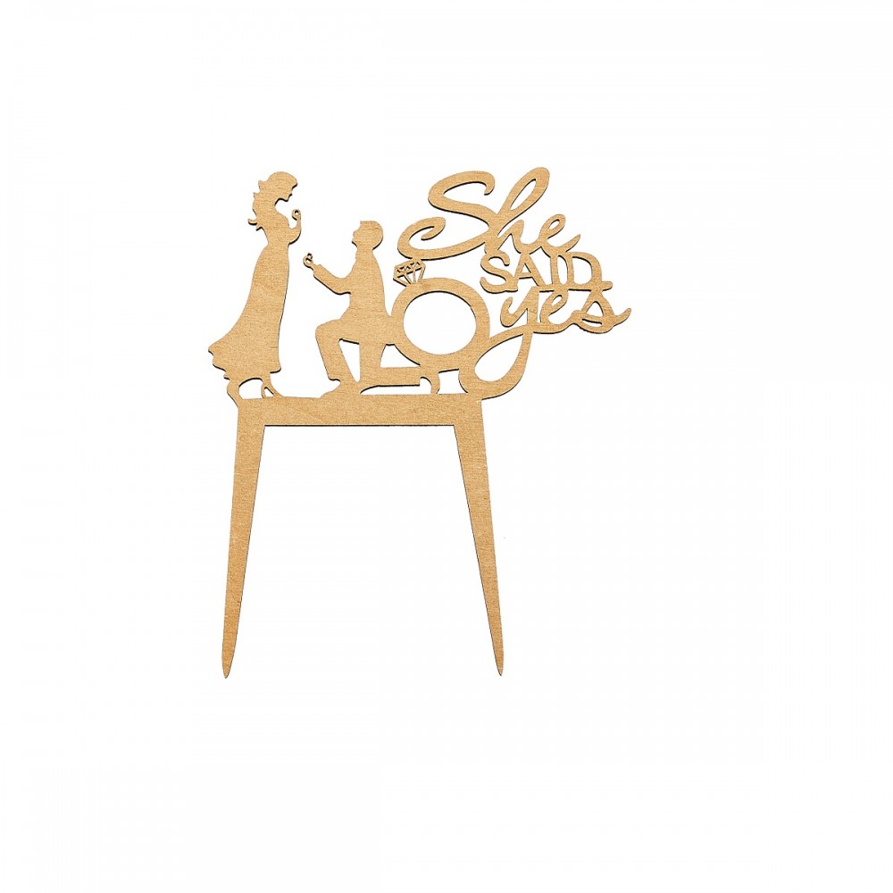 0130.19886 ΧΡΥΣΟ ΞΥΛΙΝO LASERCUT ΣΤΙΚ ¨She said yes" 